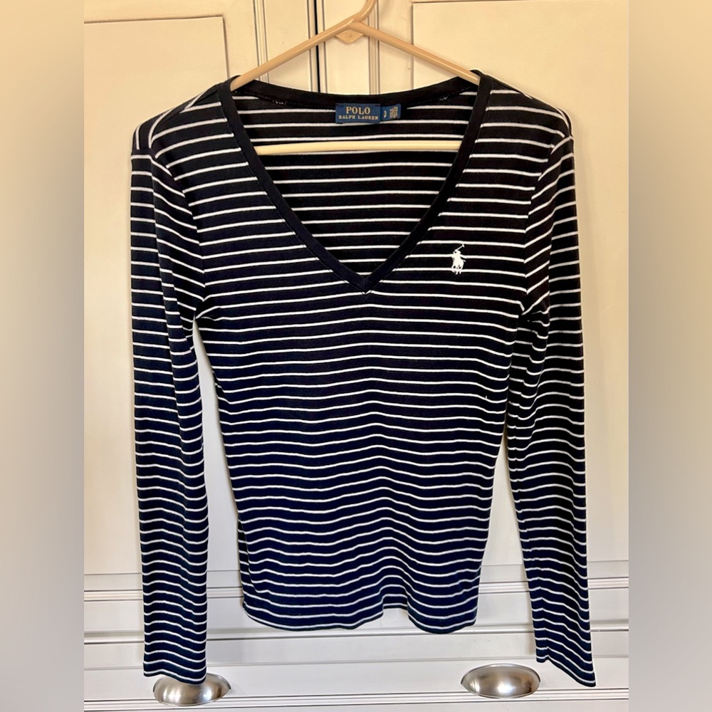 Polo Ralph Lauren navy/white long sleeved shirt very nice condition size small